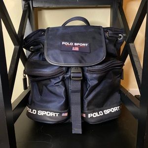 Ralph Lauren Polo Sport Navy Blue Vintage Back Pack Book Bag Backpack Flag
